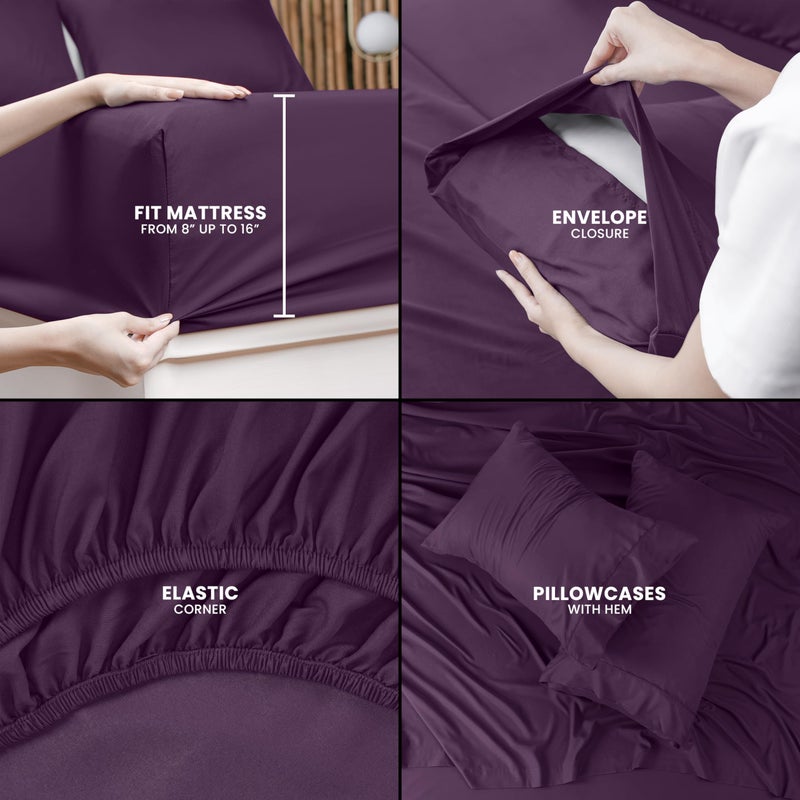 Utopia Bedding King Bed Sheets Set - 4 Piece Bedding - Brushed Microfiber - Shrinkage and Fade Resistant - Easy Care (King, Purple) - Image 5